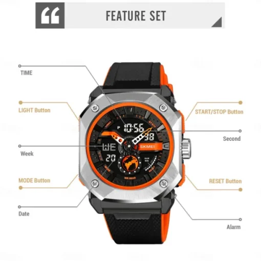 SKMEI Men Digital Watch Outdoor Sports Fashion Casual Luminous Stopwatch Alarm Clock Countdown TPU Watch