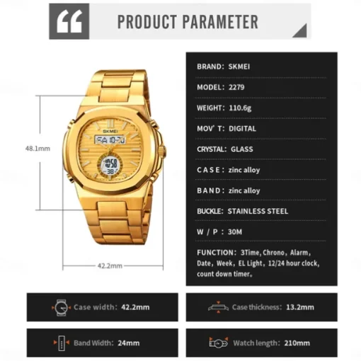 SKMEI Men Digital Watch Outdoor Sports Fashion Casual Luminous Stopwatch Alarm Clock Countdown Steel Watch