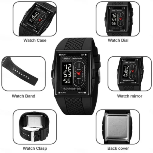 SKMEI Men Digital Watch Sports Fashion Casual Wristwatch Luminous Stopwatch Alarm Clock Date Week TPU Watch