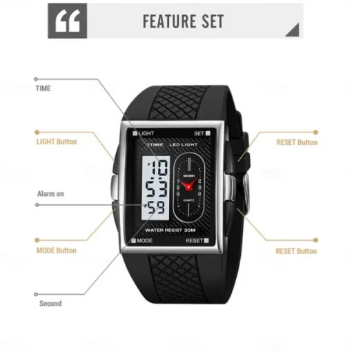 SKMEI Men Digital Watch Sports Fashion Casual Wristwatch Luminous Stopwatch Alarm Clock Date Week TPU Watch