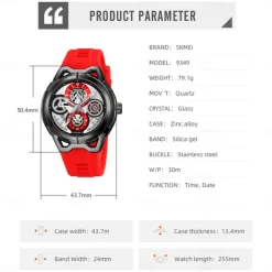 SKMEI Men Quartz Watch Outdoor Sports Fashion Wristwatch Luminous Calendar Waterproof Decoration Silicone Gel Watch