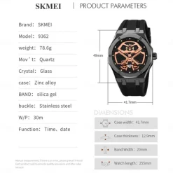 SKMEI Men Quartz Watch Outdoor Sports Fashion Casual Luminous Calendar Waterproof Decoration Silicone Gel Watch