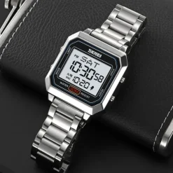 SKMEI Men's Electronic Square Steel Band Student Multi functional Sports Waterproof Night Glow Electronic Watch 2149