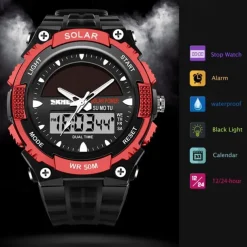 SKMEI Mens Sports Watches Solar Digital LED Military Mens Wrist Watch Fashion Casual Electronics Chronograph Rubber Wristwatches Male Clock reloj hombre