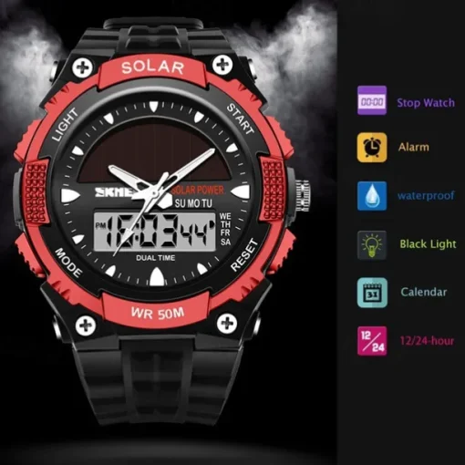 SKMEI Mens Sports Watches Solar Digital LED Military Mens Wrist Watch Fashion Casual Electronics Chronograph Rubber Wristwatches Male Clock reloj hombre