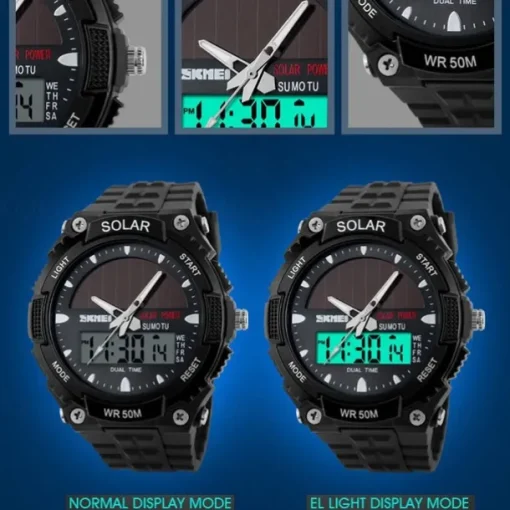 SKMEI Mens Sports Watches Solar Digital LED Military Mens Wrist Watch Fashion Casual Electronics Chronograph Rubber Wristwatches Male Clock reloj hombre