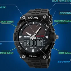 SKMEI Mens Sports Watches Solar Digital LED Military Mens Wrist Watch Fashion Casual Electronics Chronograph Rubber Wristwatches Male Clock reloj hombre
