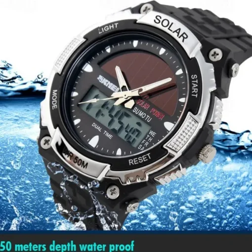 SKMEI Mens Sports Watches Solar Digital LED Military Mens Wrist Watch Fashion Casual Electronics Chronograph Rubber Wristwatches Male Clock reloj hombre
