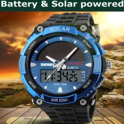 SKMEI Mens Sports Watches Solar Digital LED Military Mens Wrist Watch Fashion Casual Electronics Chronograph Rubber Wristwatches Male Clock reloj hombre