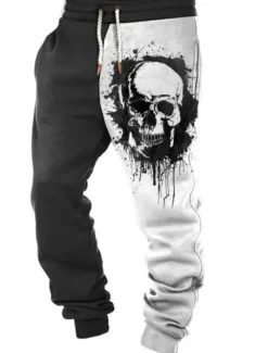 Skull Gothic Men's 3D Print Sweatpants Joggers Pants Trousers Halloween Street Halloween Polyester White Orange Green S M L Mid Waist Elasticity Pants