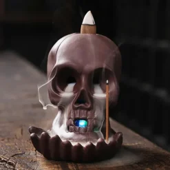 Skull Incense Burner Holder, Reflux Cascade, Ceramic, LED, Unique, Incense Burner, Skull Burner for Halloween, Aromatherapy, Yoga, Home Decor