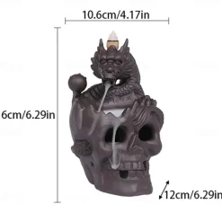 Skull Incense Burner Holder, Reflux Cascade, Ceramic, LED, Unique, Incense Burner, Skull Burner for Halloween, Aromatherapy, Yoga, Home Decor