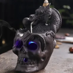 Skull Incense Burner Holder, Reflux Cascade, Ceramic, LED, Unique, Incense Burner, Skull Burner for Halloween, Aromatherapy, Yoga, Home Decor