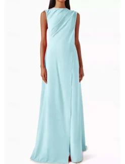 SkyDressy Jumpsuits Evening Gown Elegant Dress Wedding Wedding Guest Sweep / Brush Train Sleeveless Crew Neck Stretch Crepe with Drapes