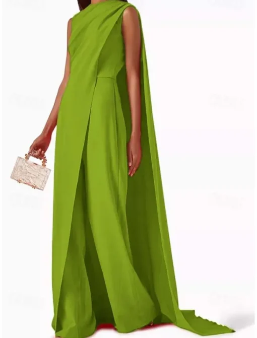 SkyDressy Jumpsuits Evening Gown Elegant Dress Wedding Wedding Guest Sweep / Brush Train Sleeveless Crew Neck Stretch Crepe with Drapes