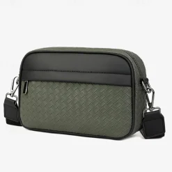 Sleek Black Woven Men's Crossbody Bag - Stylish Compact Design with Multiple Zippered Compartments, Ideal for Everyday Use and Travel