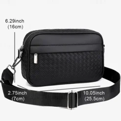 Sleek Black Woven Men's Crossbody Bag - Stylish Compact Design with Multiple Zippered Compartments, Ideal for Everyday Use and Travel