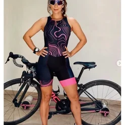 Sleeveless Triathlon Tri Suit Black Bike Quick Dry Breathable Sports Lines / Waves Clothing Apparel
