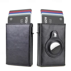 Slim Wallet for AirTag with Money Holder Multifunction Solid Color PU Leather Trifold Wallet with Card Slot ID Window RFID Technology Credit Card Holder
