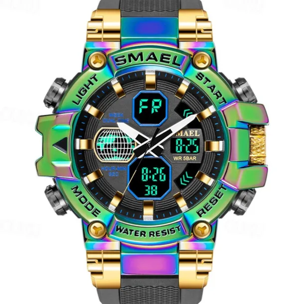 Smael New Alloy Colorful Gradient Men'S Electronic Quartz Sports Leisure Decoration Night Light Waterproof Calendar Display Alarm Clock Men'S Watch