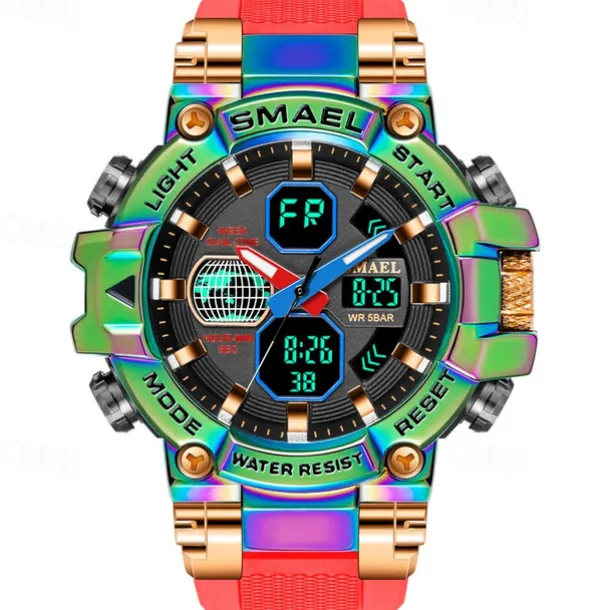 Smael New Alloy Colorful Gradient Men'S Electronic Quartz Sports Leisure Decoration Night Light Waterproof Calendar Display Alarm Clock Men'S Watch
