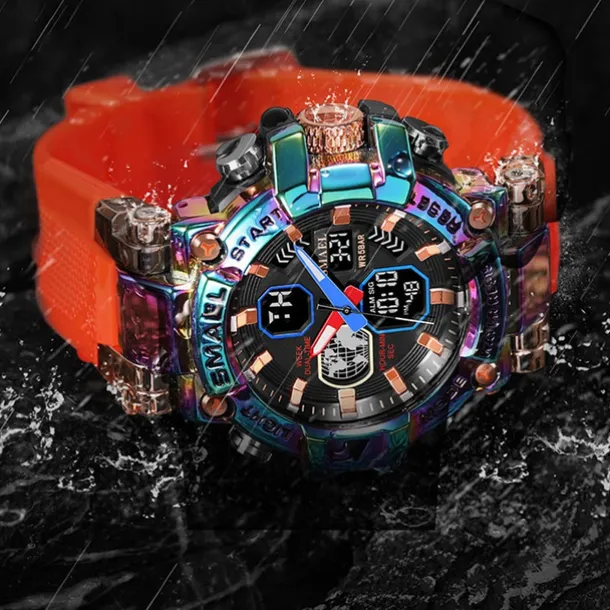 Smael New Alloy Colorful Gradient Men'S Electronic Quartz Sports Leisure Decoration Night Light Waterproof Calendar Display Alarm Clock Men'S Watch