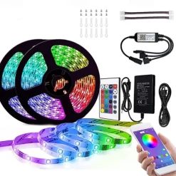 Smart 5050 LED Strip Lights Bluetooth WIFI App RGB Controlled Music Sync 10M 33ft Christmas Home Kitchen TV Party 300SMD with 24-Key Controller