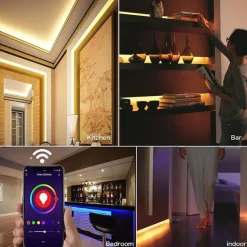 Smart 5050 LED Strip Lights Bluetooth WIFI App RGB Controlled Music Sync 10M 33ft Christmas Home Kitchen TV Party 300SMD with 24-Key Controller