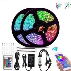Smart 5050 LED Strip Lights Bluetooth WIFI App RGB Controlled Music Sync 10M 33ft Christmas Home Kitchen TV Party 300SMD with 24-Key Controller