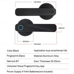 Smart Fingerprint Door Lock Keyless Entry Biometric Door Lock with Handle Set Support Key Unlock Intelligent Tuya App Control