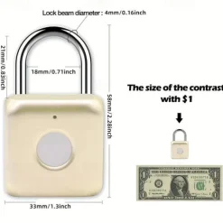 Smart Fingerprint Lock USB Rechargeable Waterproof Biometric Metal Keyless Lock for Gym Locker Luggage Backpack