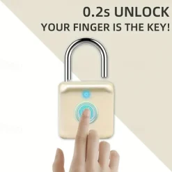 Smart Fingerprint Lock USB Rechargeable Waterproof Biometric Metal Keyless Lock for Gym Locker Luggage Backpack
