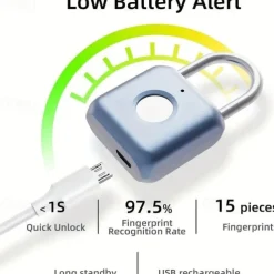 Smart Fingerprint Lock USB Rechargeable Waterproof Biometric Metal Keyless Lock for Gym Locker Luggage Backpack