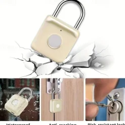 Smart Fingerprint Lock USB Rechargeable Waterproof Biometric Metal Keyless Lock for Gym Locker Luggage Backpack