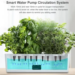 Smart Hydroponics Growing System Indoor Herb Garden Kit 9 Pods Automatic Timing with Height Adjustable 15W LED Grow Lights 2L Water Tank Smart Water Pump for Home