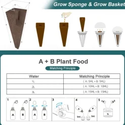 Smart Hydroponics Growing System Indoor Herb Garden Kit 9 Pods Automatic Timing with Height Adjustable 15W LED Grow Lights 2L Water Tank Smart Water Pump for Home