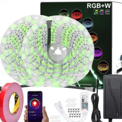 Smart LED Strip Light 32.8ft 10m(2x5m) RGB+White WIFI APP 300LEDs 5050SMD Work with Alexa Google with WIFI Remote Controller