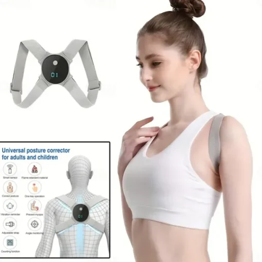 Smart Posture Corrector with Vibration Reminder and LCD Display - USB Rechargeable Invisible Back Support Strap for Both Men and Women