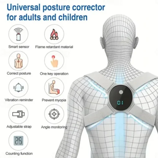 Smart Posture Corrector with Vibration Reminder and LCD Display - USB Rechargeable Invisible Back Support Strap for Both Men and Women