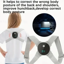 Smart Posture Corrector with Vibration Reminder and LCD Display - USB Rechargeable Invisible Back Support Strap for Both Men and Women