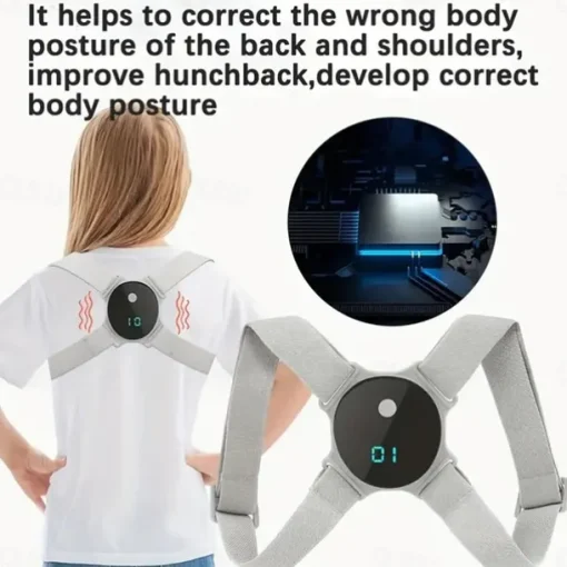 Smart Posture Corrector with Vibration Reminder and LCD Display - USB Rechargeable Invisible Back Support Strap for Both Men and Women