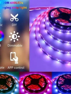 Smart RGB LED Strip Light 20M 10M Music Sync SMD 5050 65.6ft32.8ft Color Changing Bluetooth APP Control with Plug for Kitchen Bedroom Home TV Party