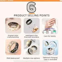 Smart Ring Enamel Color Heart Rate Blood Oxygen Blood Pressure Pedometer Fitness Tracker for Men and Women