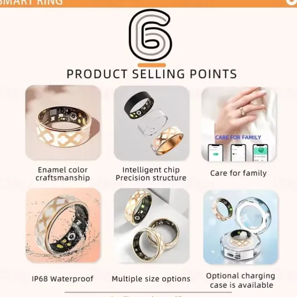 Smart Ring Enamel Color Heart Rate Blood Oxygen Blood Pressure Pedometer Fitness Tracker for Men and Women