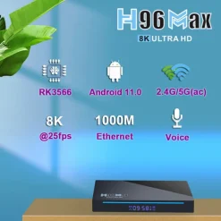 Smart TV Box H96 MAX RK3566 Quad Core Android 11.0 8GB RAM 128GB ROM 1080p 8K with Dual Wi-Fi 2.4G/5.0G Media Player Google Play Youtube