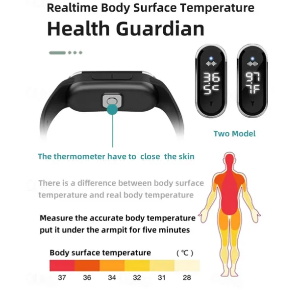 Smart Ultrasonic Mosquito Repellent Bracelet – Digital Watch with Pedometer, Body Temperature Display, USB Charging, Long-Term Wearable Protection