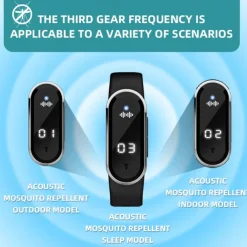 Smart Ultrasonic Mosquito Repellent Bracelet – Digital Watch with Pedometer, Body Temperature Display, USB Charging, Long-Term Wearable Protection