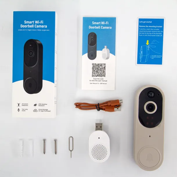 Smart Video Doorbell with Wireless Chime, Night Vision Camera, Two-Way Audio (T50 Beige (Including Dingdong, USB Cable))