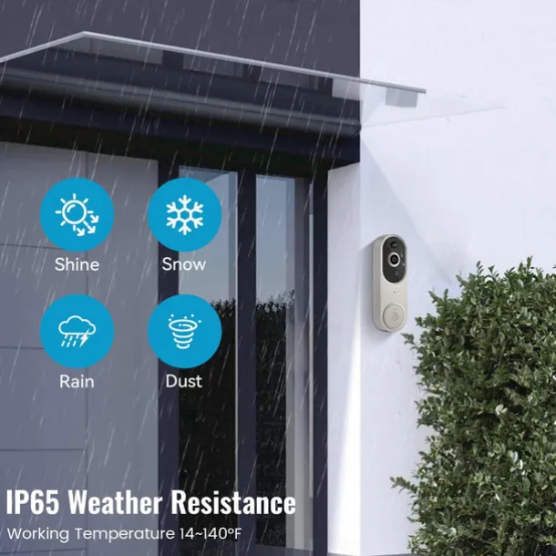 Smart Video Doorbell with Wireless Chime, Night Vision Camera, Two-Way Audio (T50 Beige (Including Dingdong, USB Cable))