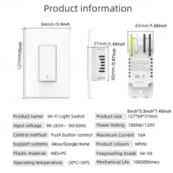 Smart Wall Light Switch 16A 3 Way Switch 1800W Tuya Smart Life Voice Control 2.4Ghz WiFi Push Button Work With Alexa Google Home